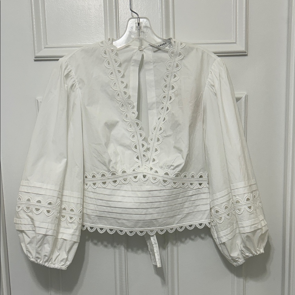 Sandro White Lace Detail Blouse